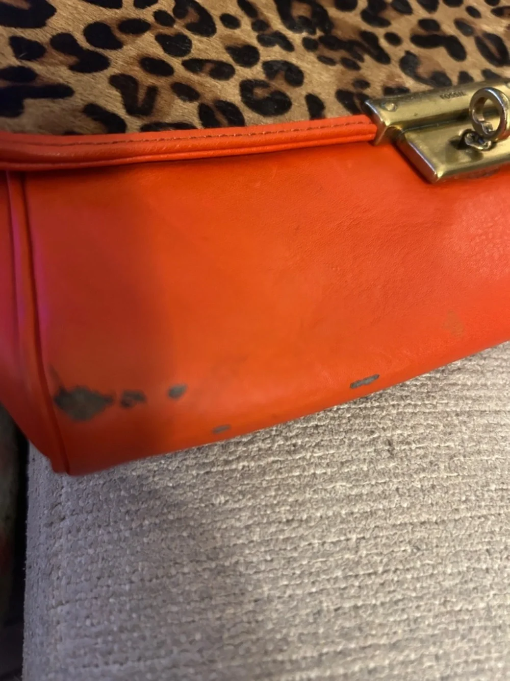Fossil Leather‎ Orange Leopard Print Wristlet  Clutch Purse